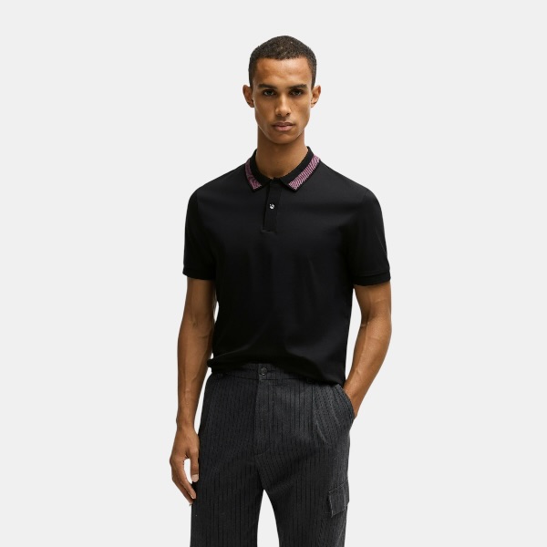 Polo BOSS Contrast Collar – Black & Burgundy Edition