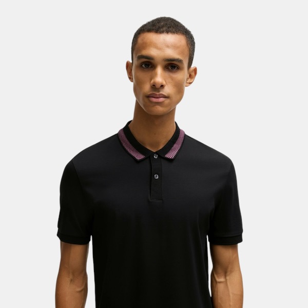 Polo BOSS Contrast Collar – Black & Burgundy Edition - Imagen 2