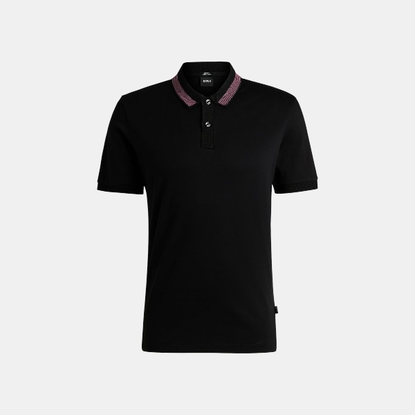 Polo BOSS Contrast Collar – Black & Burgundy Edition - Imagen 5