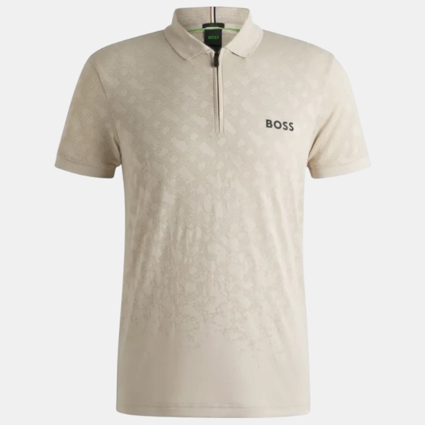 Polo BOSS Jacquard Zip – Beige Monogram Edition - Imagen 3