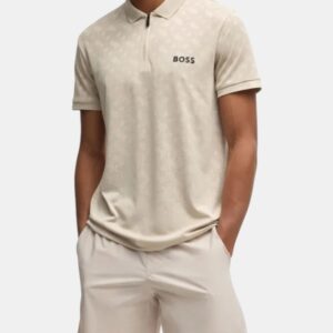 Polo BOSS Jacquard Zip – Beige Monogram Edition