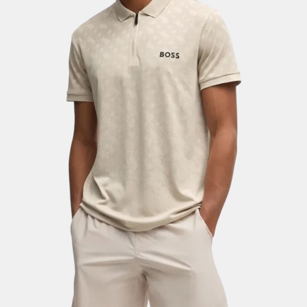 Polo BOSS Jacquard Zip – Beige Monogram Edition