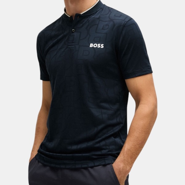 Polo BOSS Mandarin Collar – Navy Monogram Edition
