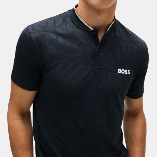 Polo BOSS Mandarin Collar – Navy Monogram Edition - Imagen 2