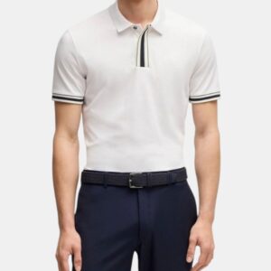 Polo BOSS Striped Placket – All White Collection