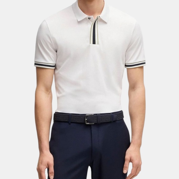 Polo BOSS Striped Placket – All White Collection