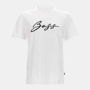 Playera BOSS Logo Cursivo Bordado Realzado - Blanco Premium