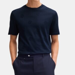 Playera BOSS Tejido Jacquard Monograma - Azul Marino Premium